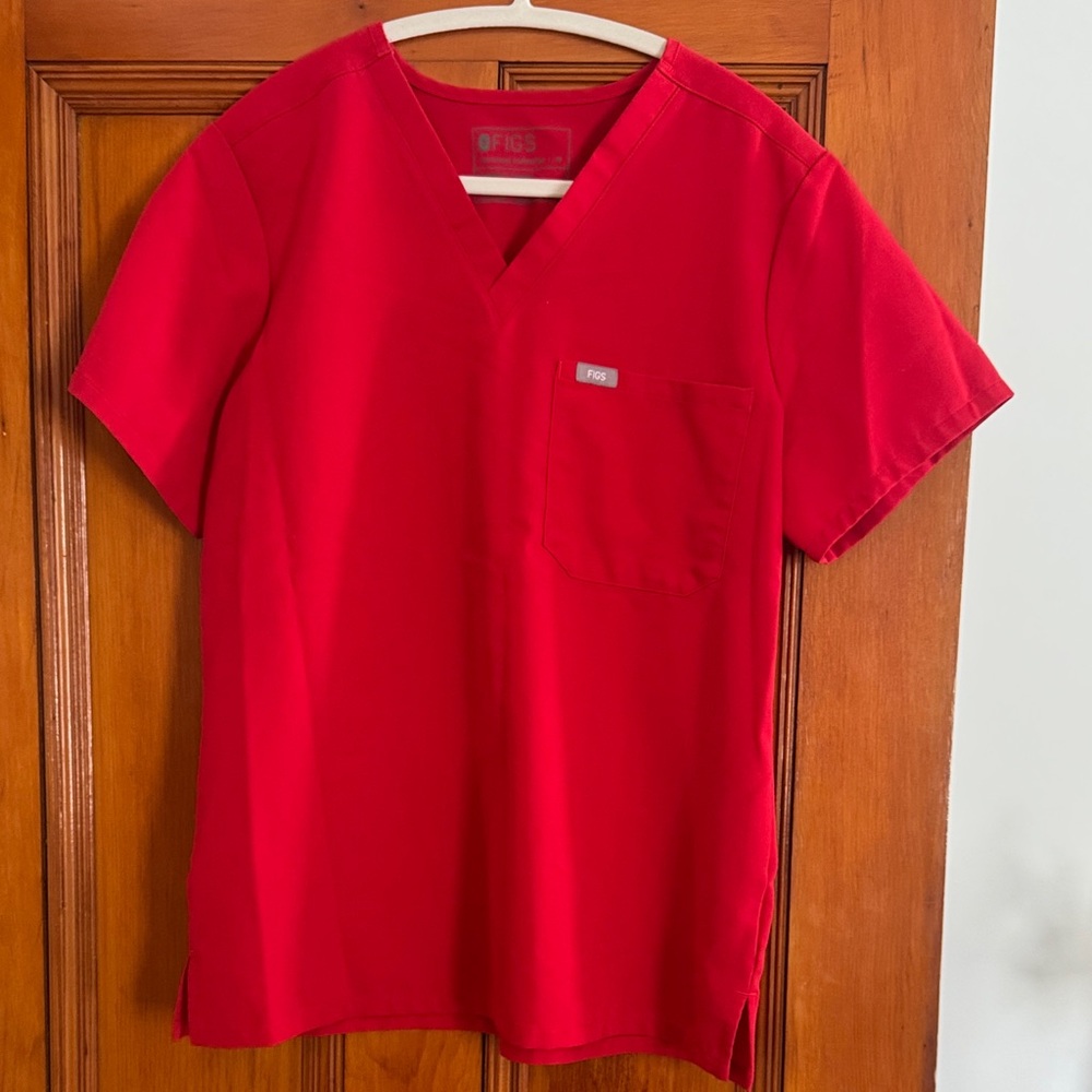 Figs Women's Red V-Neck Scrub Top